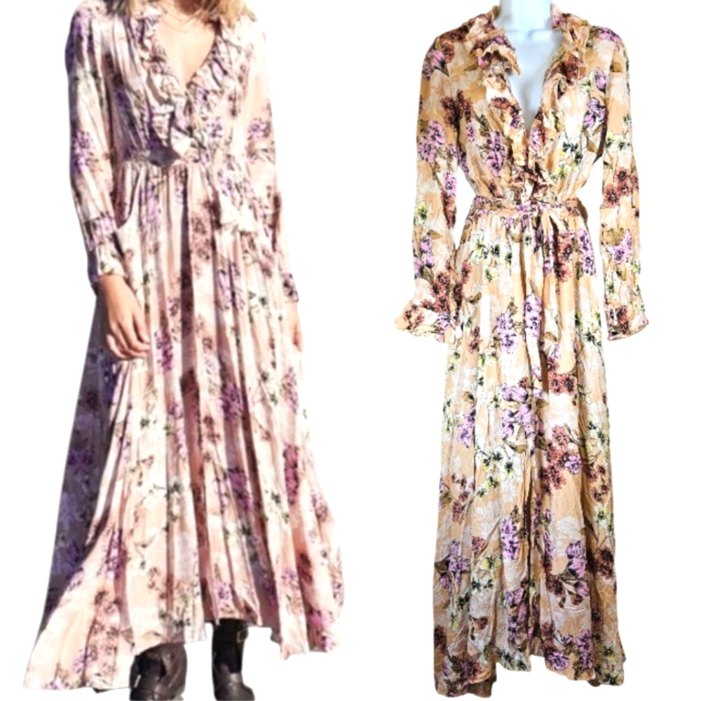 aase pink purple white fit & flare floral maxi dress Womens Medium